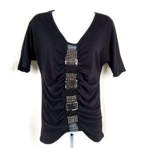 Daytrip SMALL SS Beaded Black Blouse Top